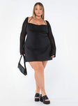 product Princess Polly Square Neck  Dyer Sheer Sleeve Mini Dress Black Curve