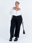 Front view of model wearing  front Princess Polly High Waisted  Carey Denim Jeans Black Curve