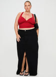   front view of model wearing Princess Polly Batkins Maxi Skirt Black Curve Maxi 