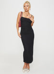 side view of model wearing Princess Polly Apolline Maxi Dress Black Square Neck 