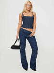 product Princess Polly Sleeveless Asymmetric Neckline  Charismatic Denim Corset Dark Pinstripe