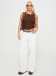 front view of model wearing Princess Polly Casado Top Brown Sleeveless Crew Neck 