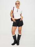 front view of model wearing Princess Polly 444 Shorts Black High Waisted Shorts 