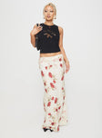   front view of model wearing Princess Polly Jodie Maxi Skirt Cream / Floral Maxi 