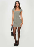 front view of model wearing Princess Polly Gaskin Cap Sleeve Mini Dress Slate Square Neck 