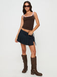 front view of model wearing Princess Polly Caputo Contrast Tank Brown / Pink Sleeveless Square Neck 