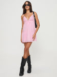 front view of model wearing Princess Polly Nicoletta Mini Dress Light Pink Plunger 