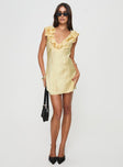 front view of model wearing Princess Polly Butacup Frill Mini Dress Yellow Plunger 