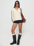 side view of model wearing Princess Polly Mandee Quarter Zip Knit Sweater Cream Long 