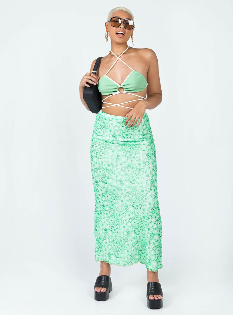   front view of model wearing Princess Polly Caspian Midi Skirt Green 