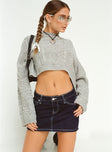 Front view of model wearing  front Bracken Denim Mini Skirt Navy Princess Polly  Mini Skirts 