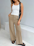 Front view of model wearing  front Princess Polly High Waisted Pants High Waisted Pants  Messert Pants Beige