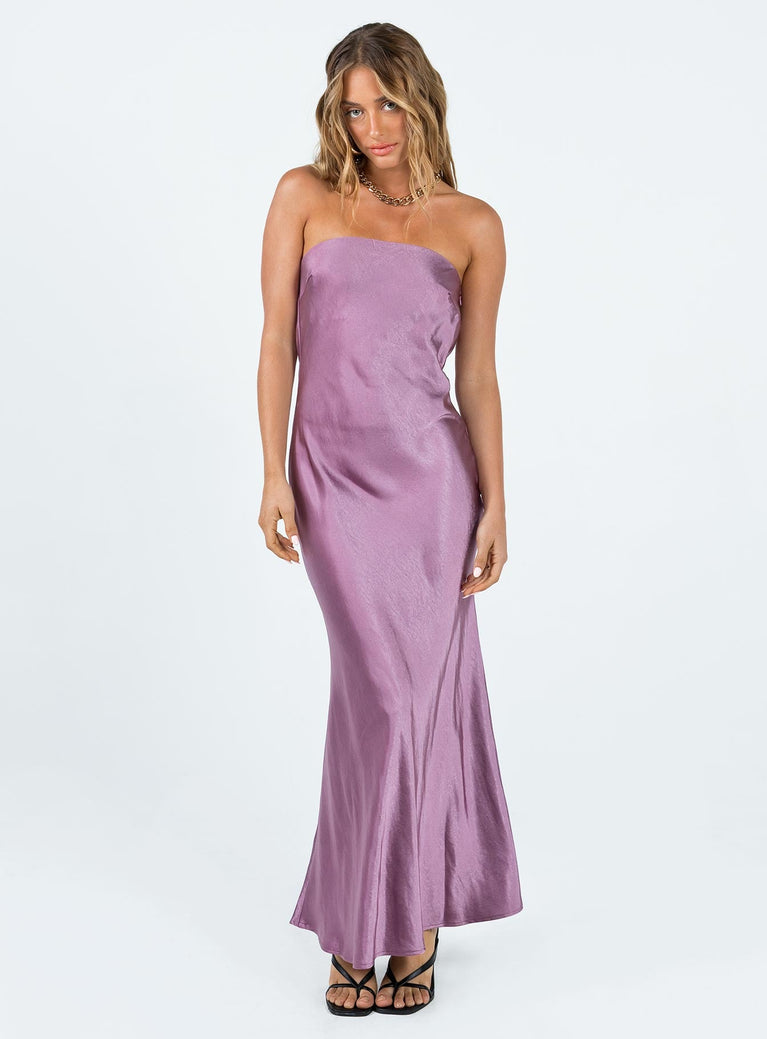 Front view of model wearing  front Princess Polly Asymmetric Neckline  Haley Maxi Dress Mauve