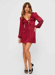 front view of model wearing Princess Polly Lakala Long Sleeved Mini Dress Red Plunger 