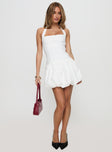 front view of model wearing Princess Polly Gigli Bubble Hem Mini Dress White Square Neck 