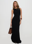 side view of model wearing Princess Polly Ace Of Hearts Backless Maxi Dress Black Scoop Neck 