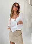 Front view of model wearing  front Princess Polly Sleeveless Sweetheart  Chapman Long Sleeve Top White