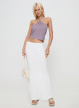 front view of model wearing Princess Polly Runaway Baby Top Purple Sleeveless Asymmetric Neckline 