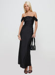 front view of model wearing Princess Polly Azura Off The Shoulder Maxi Dress Black Square Neck 