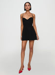 front view of model wearing Princess Polly Rummy Mini Dress Black Sweetheart Neckline 