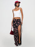   front view of model wearing Princess Polly Rhomana Maxi Skirt Black Floral Maxi 