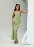 front view of model wearing Princess Polly Nehemiah One Shoulder Maxi Dress Chartreuse Asymmetric Neckline 