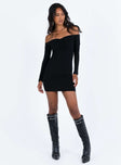 Front view of model wearing  front Princess Polly High Neck  Bovey Long Sleeve Mini Dress Black