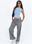 Grey pants Drawstring waist Twin hip and back pockets Wide leg