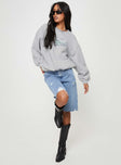 front view of model wearing Princess Polly Retro Car Crew Neck Sweatshirt Grey Marle 