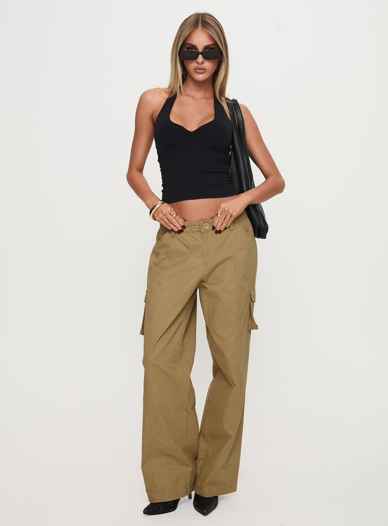 front view of model wearing Princess Polly Major General Cargo Pant Taupe Low Rise Pants 