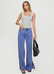 front view of model wearing Princess Polly Lorinzo Low Rise Jeans Electric Blue Mid Rise 