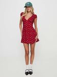 front view of model wearing Princess Polly Cannelloni Mini Dress Red Plunger 