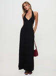 front view of model wearing Princess Polly Make A Fortune Hardware Halter Maxi Dress Black Plunger 