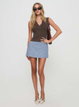 front view of model wearing Princess Polly Gigi Skort Blue Stripe High Waisted Shorts 