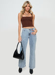 front view of model wearing Princess Polly Thaddeus Jeans Mid Wash Low Rise Jeans 