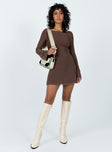 product Princess Polly High Neck  Lukea Long Sleeve Mini Dress Brown