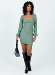 Front view of model wearing  front Princess Polly High Neck  Benaud Mini Dress Green