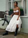   front view of model wearing Princess Polly Cherry On Top Maxi Skirt White Floral Midi Skirts 