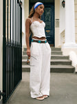 side view of model wearing Princess Polly Morland Pants White High Waisted Pants 