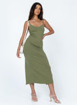 Front view of model wearing  front Princess Polly High Neck  Jesy Maxi Dress Khaki