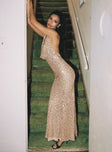 Luxurious Cowl Neck Sequin Maxi Dress Champagne