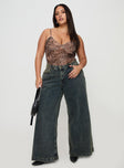 front view of model wearing Princess Polly Ziggie Low Rise Ultra Baggy Jeans Antique Wash Curve High Waisted 