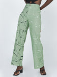 side view of model wearing Princess Polly Face It Pants Green 