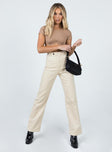 front view of model wearing Princess Polly Uptown Cord Pant Beige 