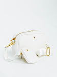 Bag Gold-toned hardware  Zip fastening  Removable crossbody strap  Removable coin purse on strap  Flat base 