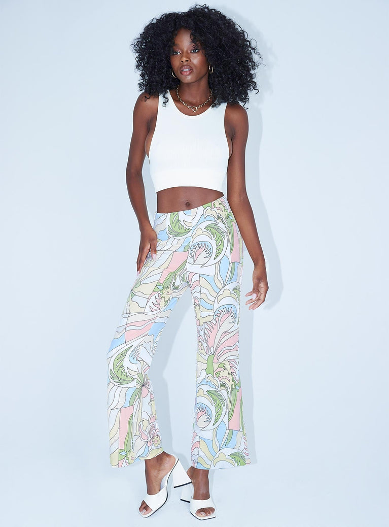 front view of model wearing Princess Polly Arlowe Flare Pants Multi 