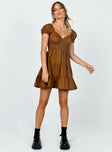 front view of model wearing Princess Polly Daniela Mini Dress Chocolate Brown 