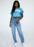 front view of model wearing Princess Polly Annandale Blue Tie-Dye Cropped Tee 