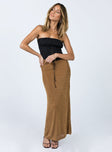   front view of model wearing Princess Polly Harriette Maxi Skirt Brown 