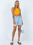 front view of model wearing Princess Polly Maggie Denim Shorts Denim 